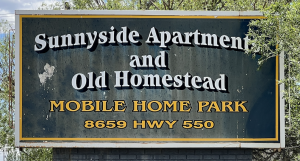Sunnyside Old Homestead Mobile Home Park sign