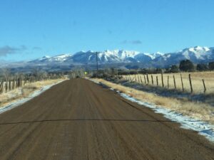 County Road with snowy La Plata Mtns.